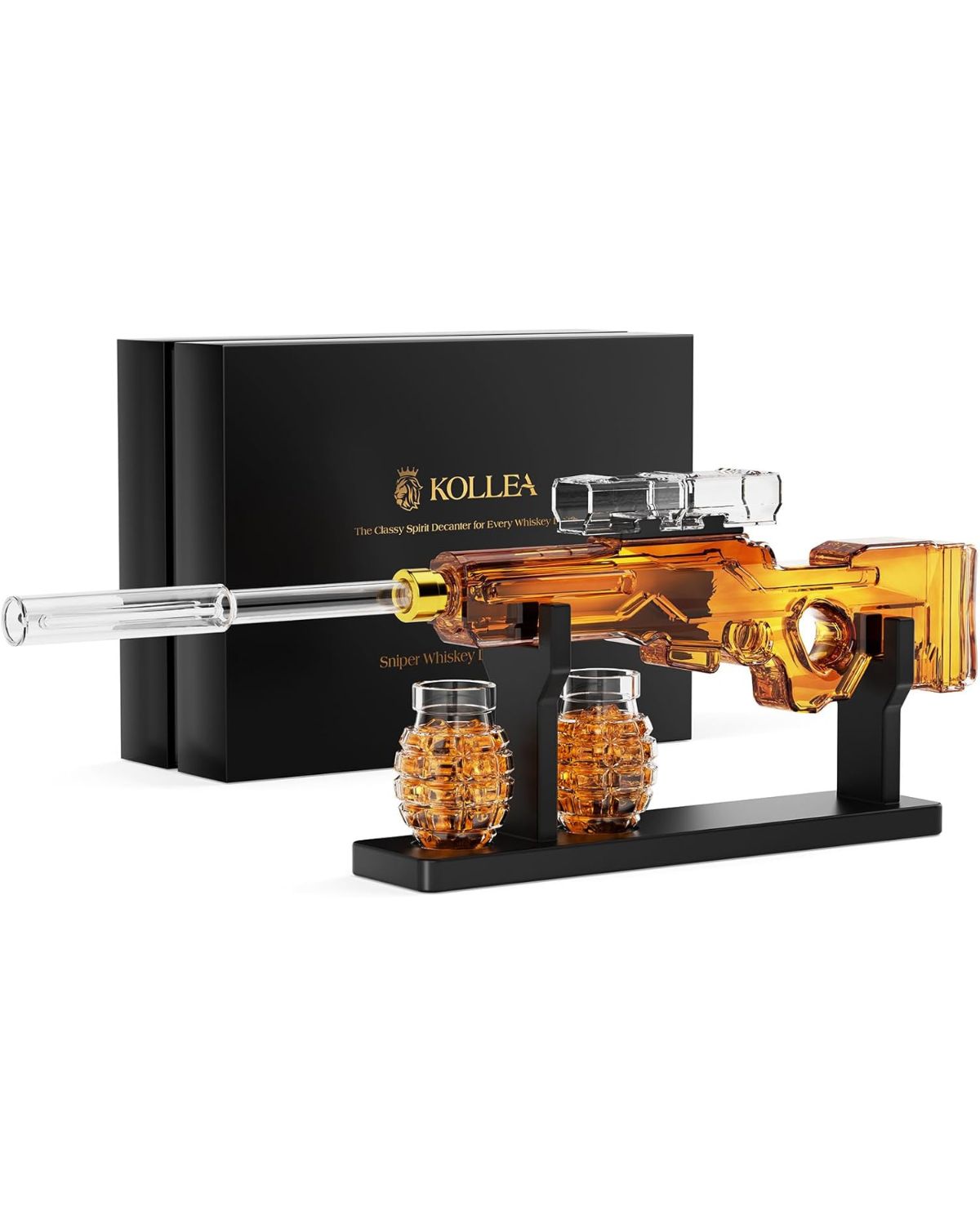 Kollea Sniper Whiskey Decanter Set with 2 Granade Glasses